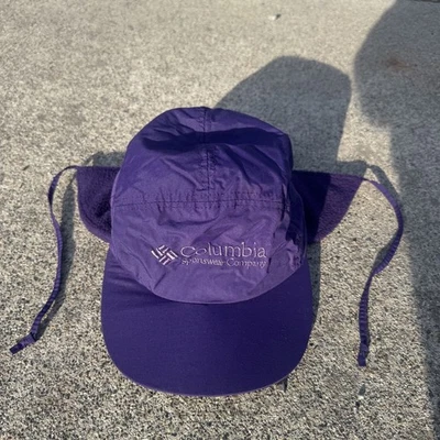 Vintage Made USA Columbia Two Piece Five Panel Hat Nylon Fleece Purple  - Image 1 of 3