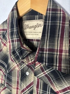 Wrangler Western Fashion Pearl Snap Shirt WM190BK M Medium Plaid Black Red Tan - Picture 1 of 5