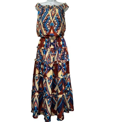 Torn by Ronny Kobo Boho Aztec Print Tiered Maxi Dress Size S Festival Bohemian - Image 1 of 4