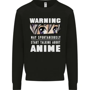 Warning May Start Talking About Anime Funny Kids Sweatshirt Jumper - Picture 1 of 33