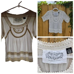 Top hippie boho bianco all'uncinetto cotone garza vintage anni 90 taglia M 'uccellino ferito' - Foto 1 di 14