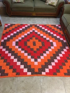 Vintage Patchwork Quilt Multicolor Handmade Machine Sewn 80" x 78" - Picture 1 of 12
