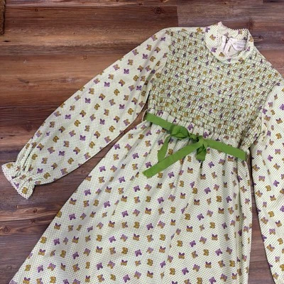 Maxi Vestido Vintage Años 70 JCPenney Fruncido Mariposa Pradera Foto 1 de 4