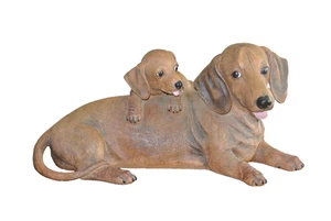 Danbury Mint Dackel große Figur Mama & ich Hund Welpe Doxie Weiner ~ 13 Zoll - Bild 1 von 9