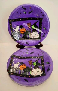 Vintage Halloween Party Teller 9" Neu aus altem Lagerbestand 2er Set Hexe Geist Fledermaus Cleo Gibson - Bild 1 von 6