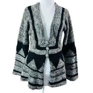 Free People Peplum A-Line Cardigan Womens Size XS Black Gray Wool Alpaca Boho - Picture 1 of 13