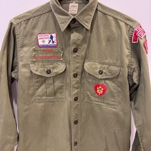 VINTAGE Boy Scouts of America Shirt Boy/Men 14 1/2 Green 1964 Tulsa OK Patches - Picture 1 of 12