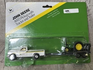 1/64 Ertl John Deere 4WD Pickup Truck With Flatbed Trailer & Model D Tractor Set - Picture 1 of 5