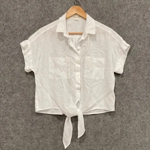 Cloth & Stone Womens Top Size Small White Short Sleeve Collared Summery Crop - Picture 1 of 9