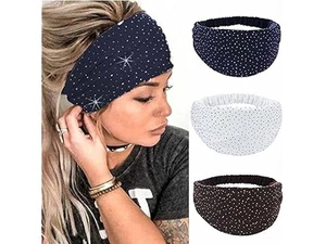 3 Pack Wide Rhinestone Headbands Set 1 3 Count (Pack Of 1) Women's - Picture 1 of 8