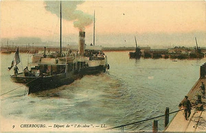 CHERBOURG FRANKREICH HAFENSZENE "DEPART DE 'L'ANADNE'" DAMPFER P/C - Bild 1 von 2