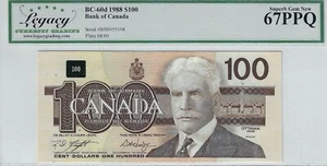 1988  Can $100 Note BC-60d  LEGACY 67 PPQ  Kni/Dod SN# BJS 5055198 - Bild 1 von 2