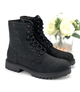 Aldo Tundra Combat Boot Womens Size 10 Mens Size 8 Black Leather Subtle Glitter - Picture 1 of 11