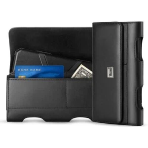 Black Leather Holster Pouch Case w/ Card Holder Belt Clip For Samsung Galaxy A70 - Picture 1 of 6