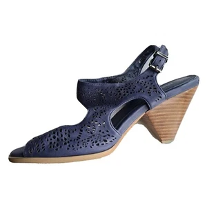 Django & Juliette Womens Midge Leather Open Toe Heels Size 41 Blue Laser Cut - Picture 1 of 5