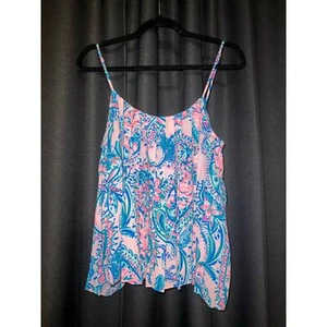 Lilly Pulitzer Rein Pleated Tank Top Pink Tropics Tint Tangerin Large NWOT - Picture 1 of 4