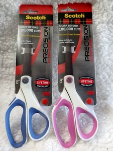 Scotch Precision Ultra Edge Non-Stick Scissors 8"Titanium-Fused Blades 2 pr. NEW - Picture 1 of 2