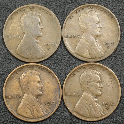 Lot of 4x 1912 D Lincoln Wheat Copper Cents Cover