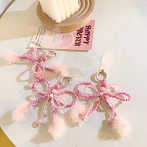 Fashion Creative Autumn Winter Plush Bow Phone Lanyard Wrist Strap DIY Chain - Zdjęcie 1 z 8