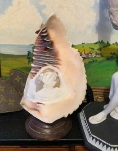 Vintage Antique Italy Hand Carved Cameo Conch Shell light Lamp Deco Nude Shade - Picture 1 of 17