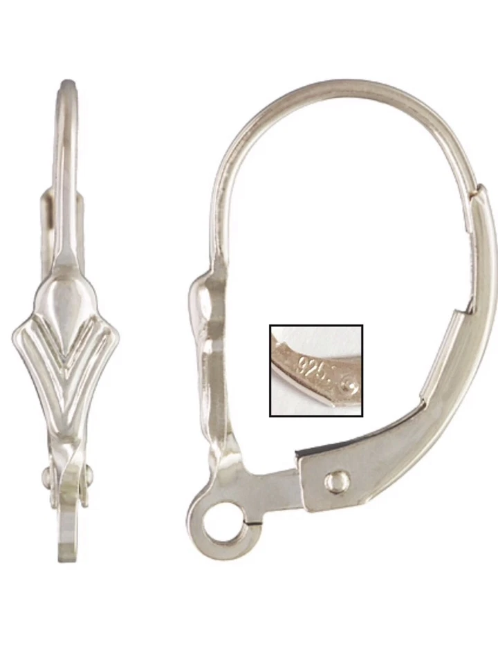 925 Sterling Silver Fleur De Lis Leverback Ear Wires w/ Ring for Earring Making - Image 1 of 1
