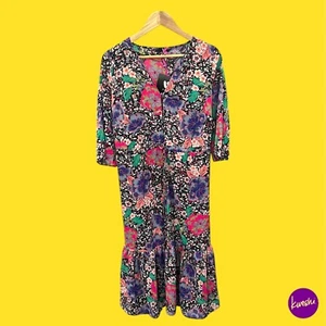 V BY VERY Women's Boho Floral Dress, V-Neck, Lightweight, Multi, UK 16 - Picture 1 of 6
