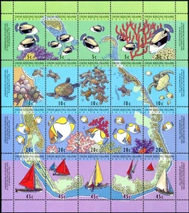 1994 Cocos (Keeling) Islands Map Of Cocos Sheetlet Of 20 MNH, Clean & Fresh - Imagen 1 de 1