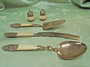 Thailand Brass Serving Flatware Set with RARE Salt Pepper Shakers - Picture 1 of 12