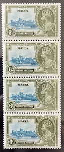 1935 Malta George V Silver Jubilee 6d olive blue block of 4 - mint never hinged - Picture 1 of 2