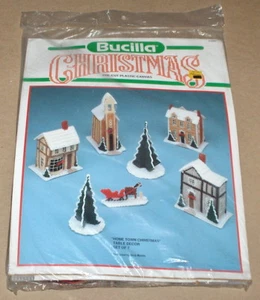 Bucilla Home Town Christmas Plastic Canvas Kit - Buildings Horse & Sleigh Trees - Picture 1 of 2