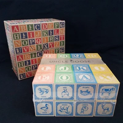 Sealed Uncle Goose 28 Wood Embossed Classic ABC Blocks Made in USA - Image 1 of 4