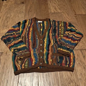 Vintage Coogi Cardigan Multicolor Sweater Rare Biggie Smalls Size Large - Picture 1 of 10
