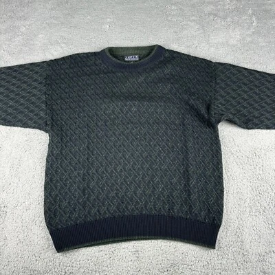 Jantzen Sweater Men's Large Navy Green Knit Crew Neck Long Sleeve Cozy Classic - Image 1 of 4