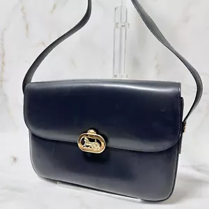 CELINE Horse Carriage Shoulder Bag Navy Leather Authentic - Picture 1 of 24