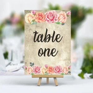 Vintage Style Wedding Table Numbers Pink Rose, Double Sided, Laminated - Picture 1 of 6