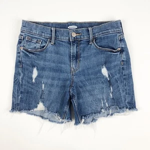 Pantaloncini donna Old Navy slim midi taglia 0 vita alta effetto invecchiato taglio jeans pantaloncini - Foto 1 di 12