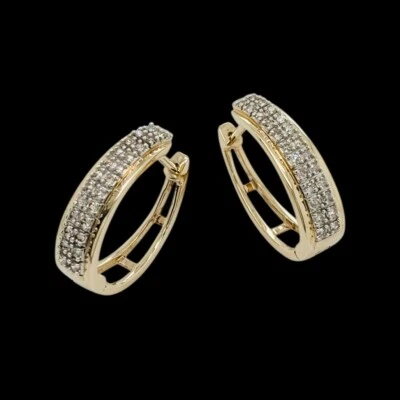 9ct Two Tone Diamond Set Hoop Earrings 0.25ct TDW 3g Preloved VAL $1100 - Image 1 of 4