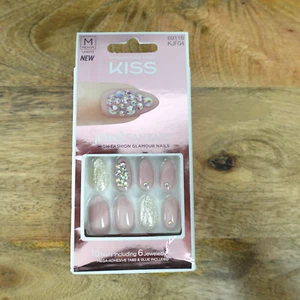 Kiss Press On Nails Pink Chrome Jewel Fantasy Almond Medium Length - Picture 1 of 5