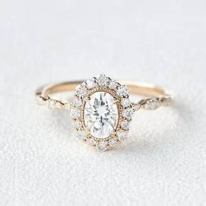 2 Ct Oval Cut Lab Created Diamond Wedding Halo Ring 14k Yellow Gold Plated - Picture 1 of 4