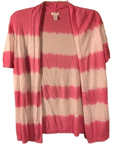 Chicos Damen Strickjacke Pullover rosa weiß gestreift Kurzarm vorne offen 2 L/12 - Bild 1 von 3
