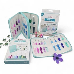 CUSTODIA UNCINETTO KnitPro Waves 2.0 alluminio colori morbidi impugnatura manico set - Foto 1 di 10