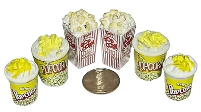 Barbi Dollhouse Miniature Food Mini Popcorn Buckets Boxes Bags Mixed Lot 👻🧲6pc - Image 1 of 4