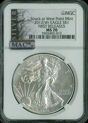 2012 (W) SILVER EAGLE NGC MAC MS70 PQ FR FINEST REGISTRY MAC SPOTLESS * - Image 1 of 2