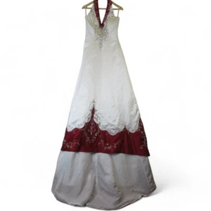 DIY Women's White With Red Wedding/ Ball Gown Beaded Embroidered Dress UK 12 - Picture 1 of 24
