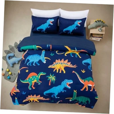  - Juego de cama para niños niños dinosaurios impresos en azul marino, 5 piezas cama doble-5 piezas azul Foto 1 de 4