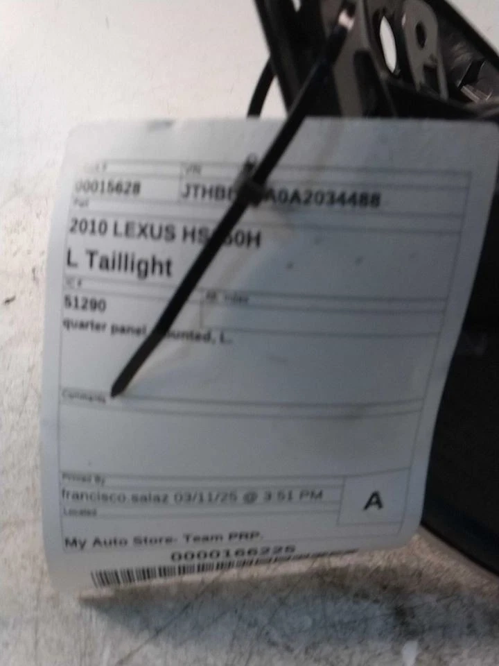 Cuarto de luz trasera del conductor montado en panel para 10-12 LEXUS HS250H 409168 Foto 1 de 3