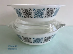 PAIR VINTAGE JAJ/PYREX CHELSEA CASSEROLE DISH & 1 LID - GOOD CONDITION - Picture 1 of 10