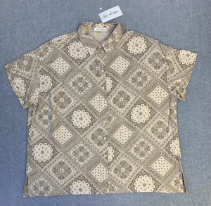 12TH TRIBE Oversize Shirt Bluse Damen S Beige Elfenbein Kurzarm Geometrisch - Bild 1 von 10