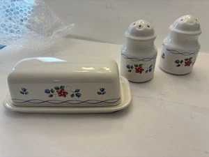 Pfaltzgraff Salt and Pepper Shskers & Butter Dish Bonnie Brae Floral Design - Picture 1 of 18