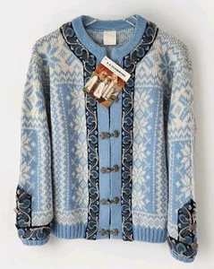 Maglione AS Evebofoss Norvegia Fair Isle 48 XL 16 18 blu bianco nuovo vintage con difetti - Foto 1 di 14